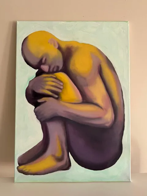 painting: curled-up figure
