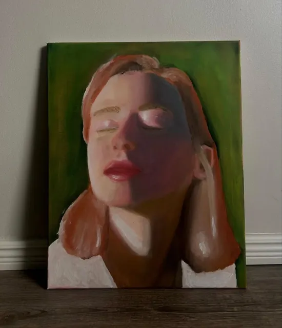painting: woman with eyes closed