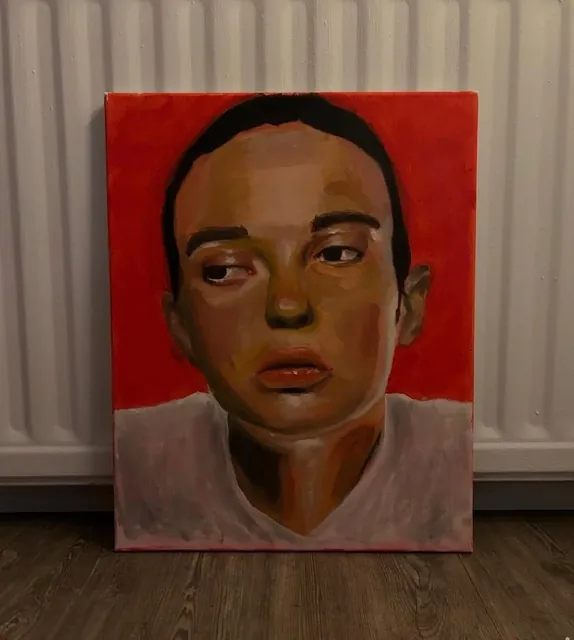 painting: portrait on red
