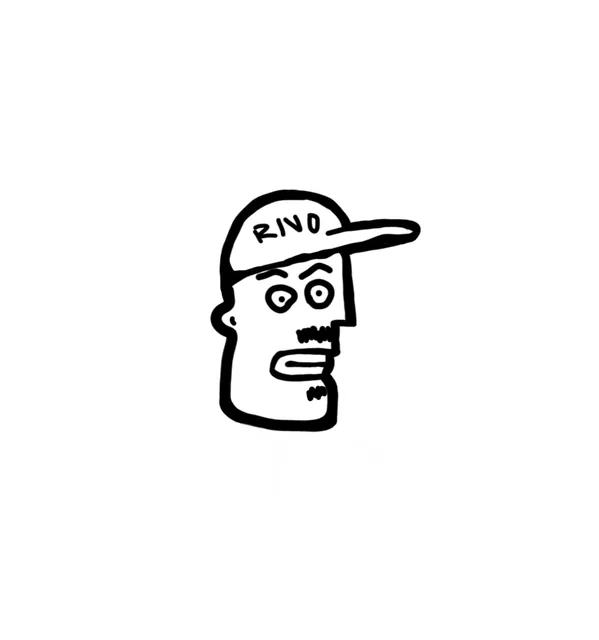 drawing of a face in a rivo cap